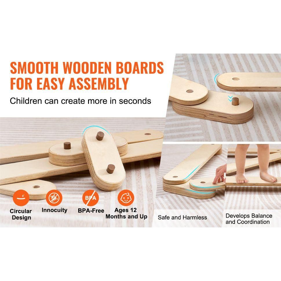 The Wooden Toddler Balance Beam Stepping Stones is a Montessori-inspired toy for kids aged 2-6, featuring a circular design and made from innocuous, BPA-free materials. Its intended to develop balance and coordination safely, suitable for indoor and outdoor play.