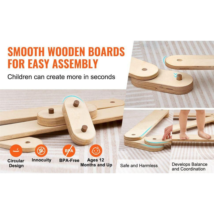 The Wooden Toddler Balance Beam Stepping Stones is a Montessori-inspired toy for kids aged 2-6, featuring a circular design and made from innocuous, BPA-free materials. Its intended to develop balance and coordination safely, suitable for indoor and outdoor play.