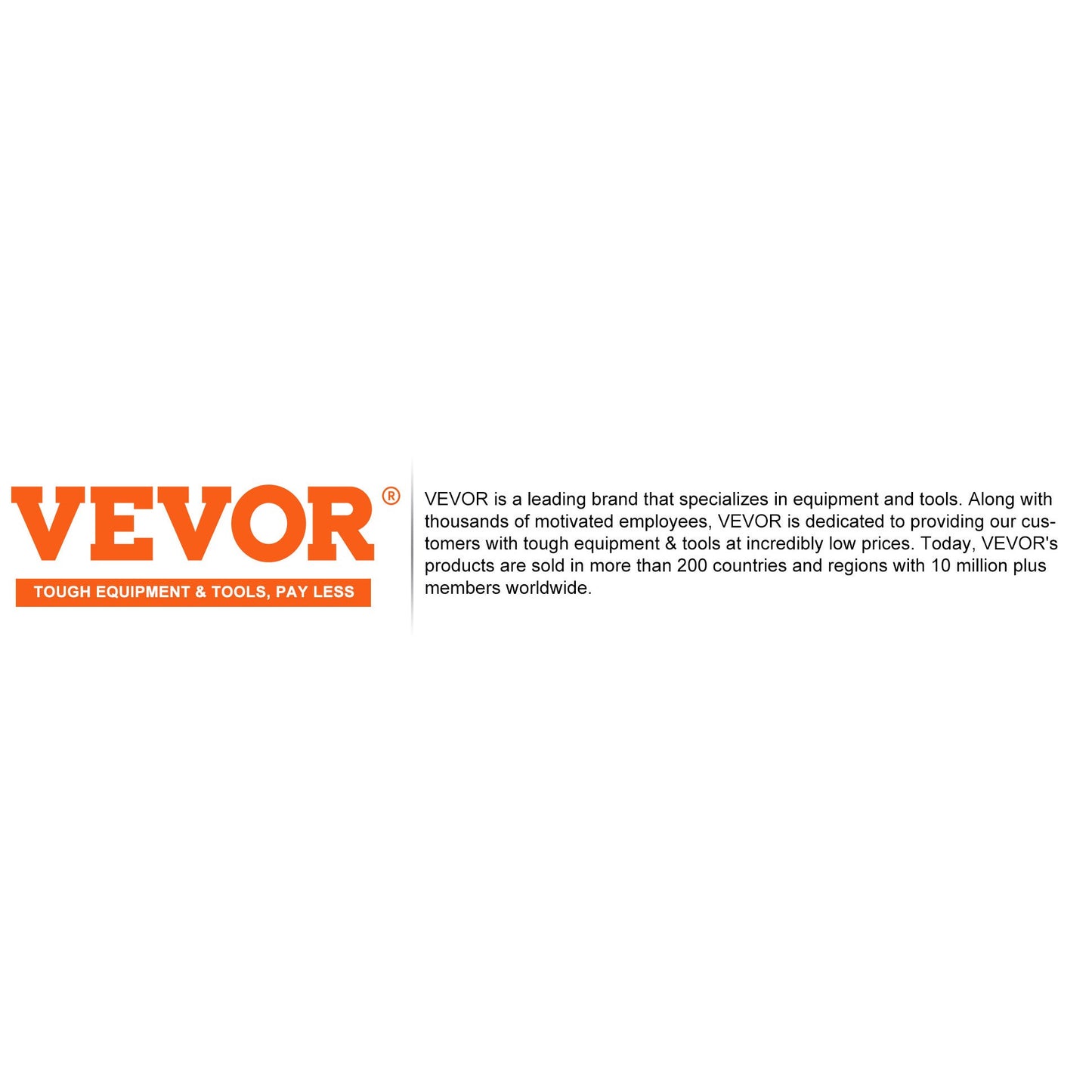 On the left, a logo stating VEVOR; TOUGH EQUIPMENT & TOOLS, PAY LESS. On the right: VEVOR is a top brand for equipment and tools known for durable products, like their 32PCS Colorful Magnetic Building Tiles Set, sold in over 200 countries.