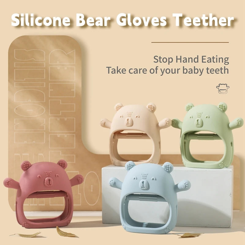 Baby Teether Gloves Kids Cartoon Bear Teething Silicone Dental Care Gums Anti-Eating Hand Molar Stick BPA Free Baby Accessorie