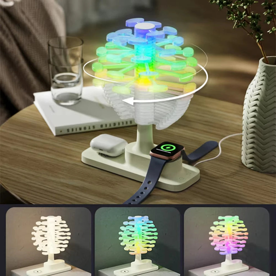Creative Spiral Tree Night Light 3-In-1 Wireless Charging Ambient Table Lamp Bedside Desktop Lamp Home Decor