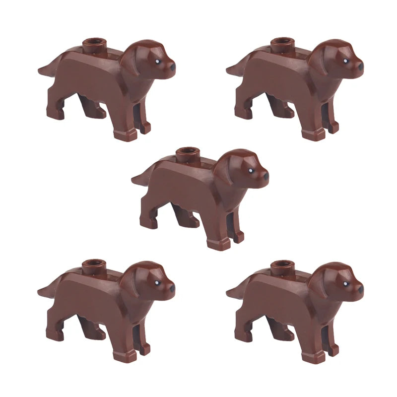 Compatible Animals Building Blocks for Children MOC Golden Hair Police Dog Husky Bulldog Chihuahua Model Bricks Kids DIY Toys 5P