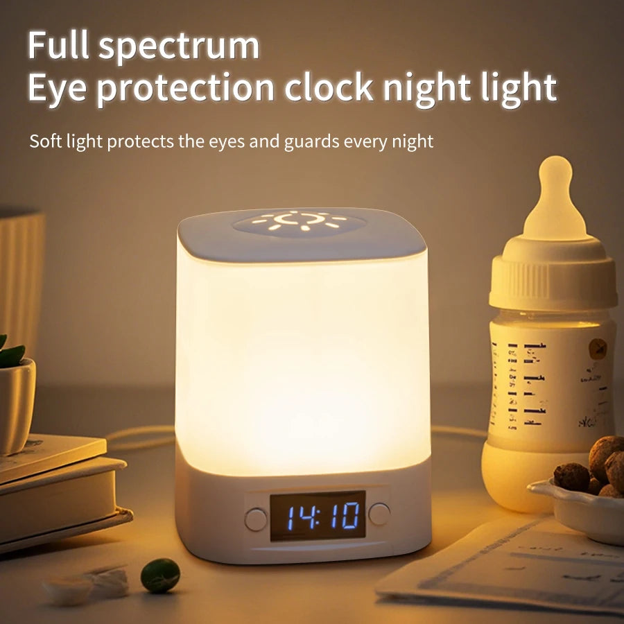 Remote Control Night Lamp Rechargeable Table Lamp Clock Display Soft Sleeping Lamp Touch Switch Bedside Lamp for Bedroom
