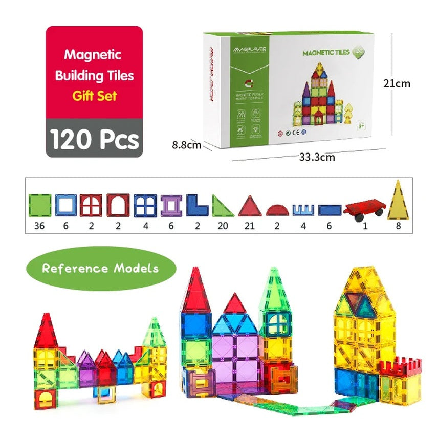 Magnetic Tiles Building Blocks with Cars 3D Clear Construction Set Educational Sensory Toy Magnet Toys for Kids Ages 3 4 5 6 7 8
