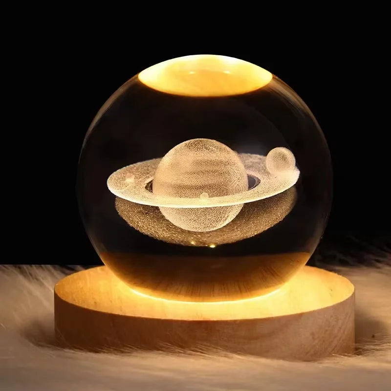 Luminous Crystal Ball LED Night Light Saturn Solar System 3D Moon Table Lamp USB Bedroom Atmosphere Lamp for Birthday Kid Gift