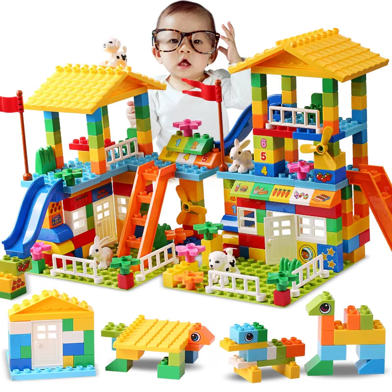 153PCS Big Particle Roof Blocks Compatible City House Big Size Slide Building Blocks Castle Brick Toys for Children