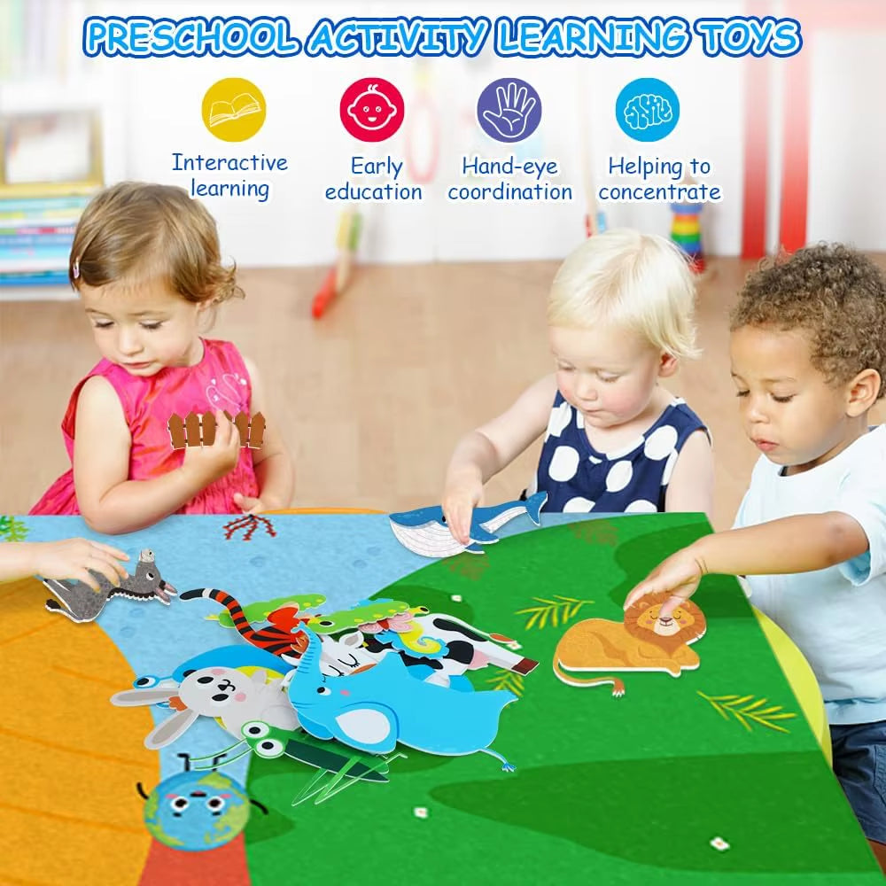 Farm Animals Felt Story Busy Board 4 in 1 Themed Storytelling Farm Sea Zoo Vehicle Early Learning Interactive Wall Hanging Gifts