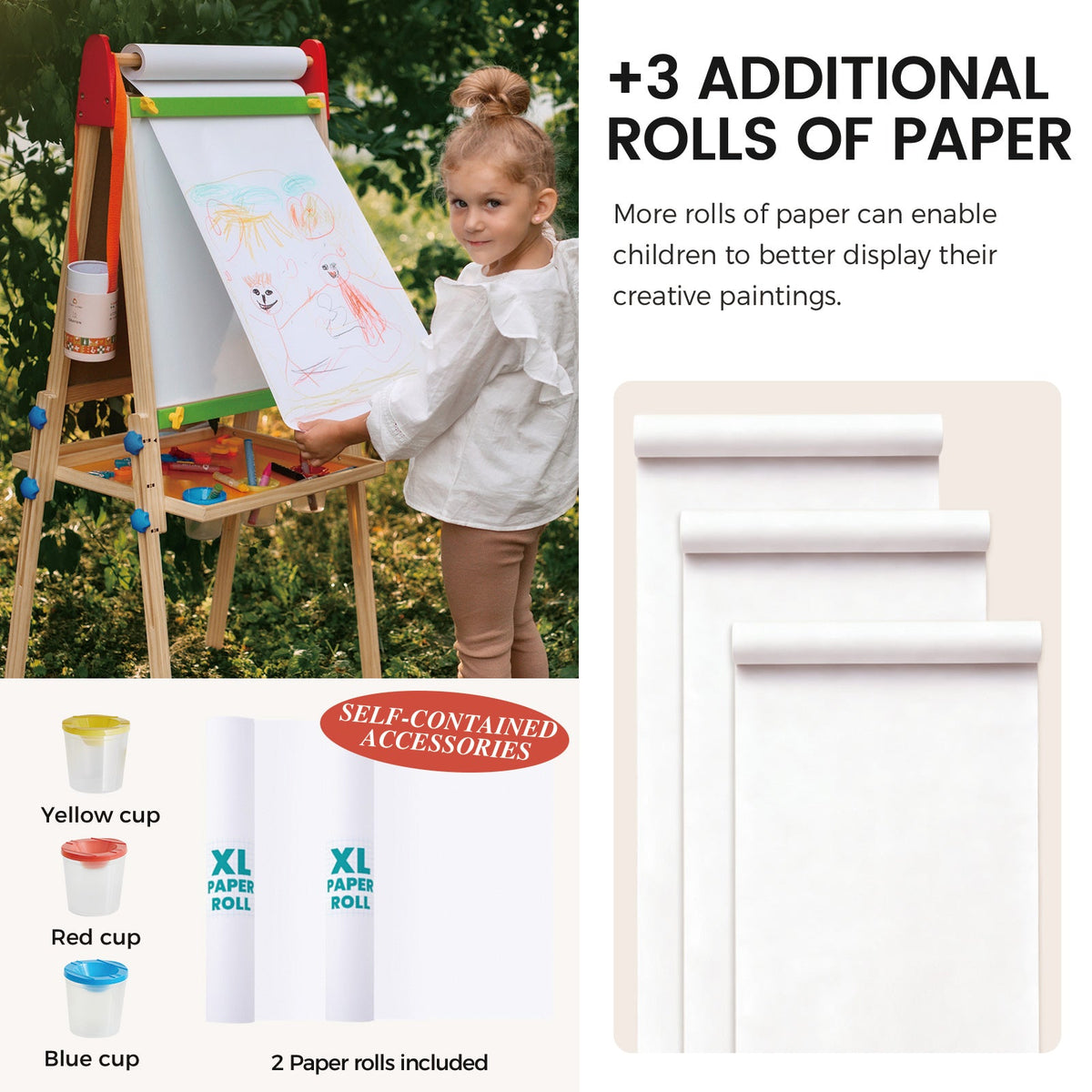 Tiny Land® 3-in-1 Art Easel lifestyle photo with children drawing on magnetic whiteboard