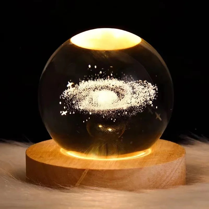 Luminous Crystal Ball LED Night Light Saturn Solar System 3D Moon Table Lamp USB Bedroom Atmosphere Lamp for Birthday Kid Gift