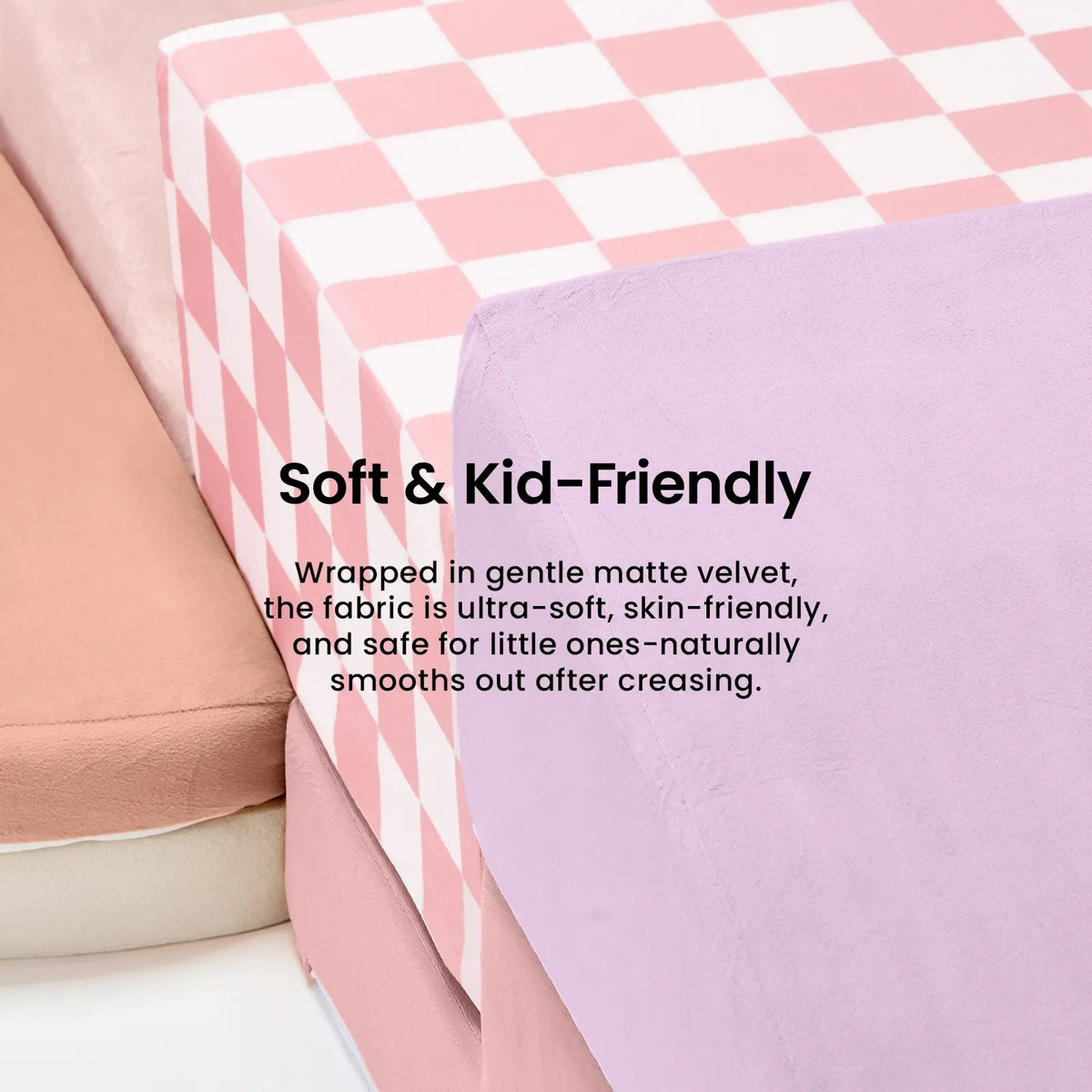 PlayNest Soft Foam Climbing Blocks – Violet, featuring soft foam shapes in solid purple, peach, and pink-and-white checkered patterns with a durable fabric finish.