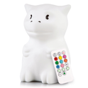 Dragon Silicone Night Light shaped like a white dragon next to a remote control with colorful light-setting buttons, acting as a soothing bedtime toy.