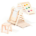 The 4in1 Montessori Climbing Set in Ivory for toddlers (1–3 years) includes a Pikler triangle, arch, slide board, and cushion—perfect for safe climbing and active play.