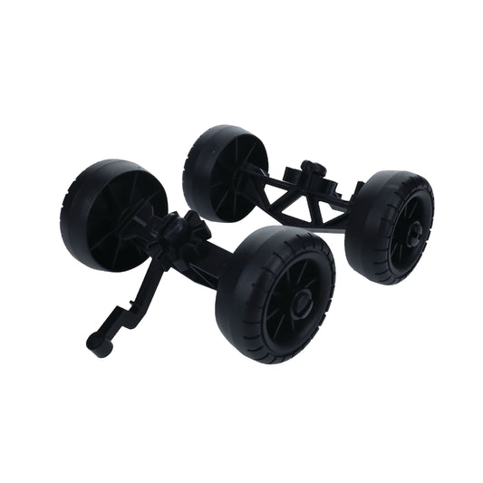Pairs of black plastic wheels with axles and handles, ideal as the Biggo Blocks - 1 Wheel Car Kit (No Blocks Included) or a STEM jumbo blocks add-on, shown isolated on a white background.