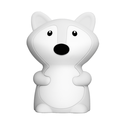 Felix the Fox Mini Night Light: a white fox-shaped rechargeable night light with large black eyes and a black nose.