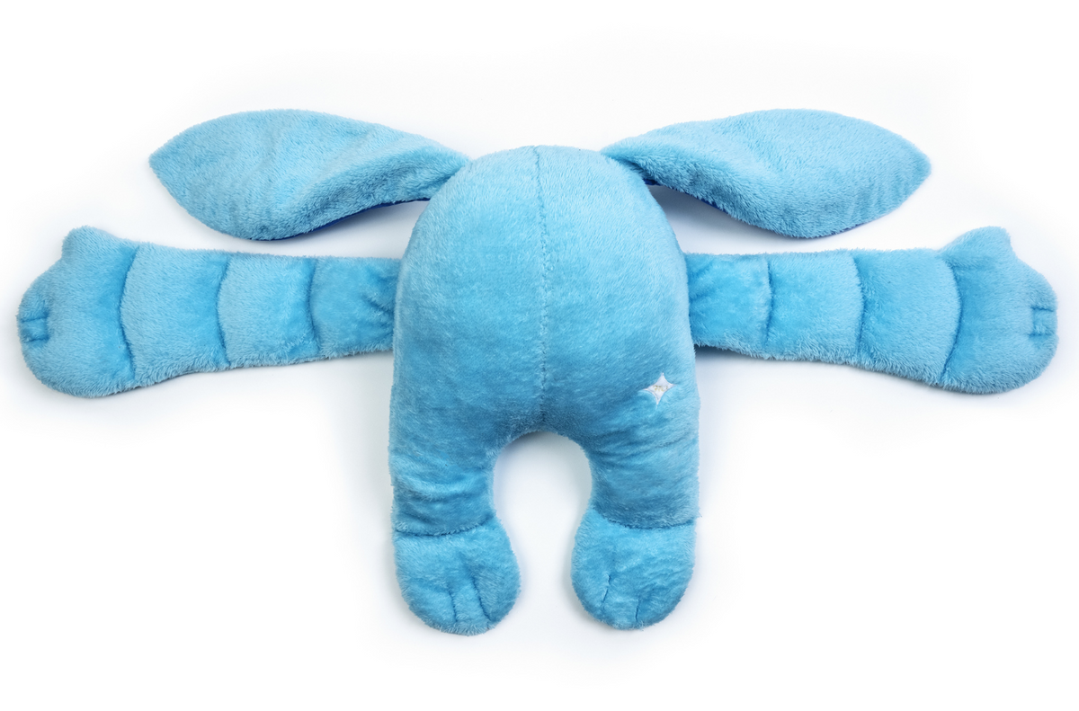 Bo the Moon Pal – 5 lb Weighted Plush is a blue jumbo weighted plush shaped like a stylized rabbit with long ears and long arms, featuring a small white star emblem on its back.