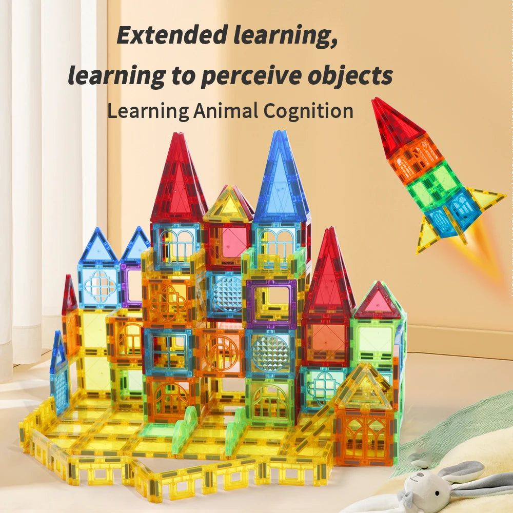 Colorful Magnetic Building Blocks with Windown Set Construction Game Children Montessori Sensory Magnets Toys for Kids