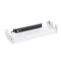 A white Under Desk Cable Management Tray, ideal for organizing cables or mounting equipment on your Hexcal Elevate Standing Desk.
