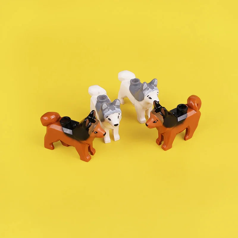 Compatible Animals Building Blocks for Children MOC Golden Hair Police Dog Husky Bulldog Chihuahua Model Bricks Kids DIY Toys 5P