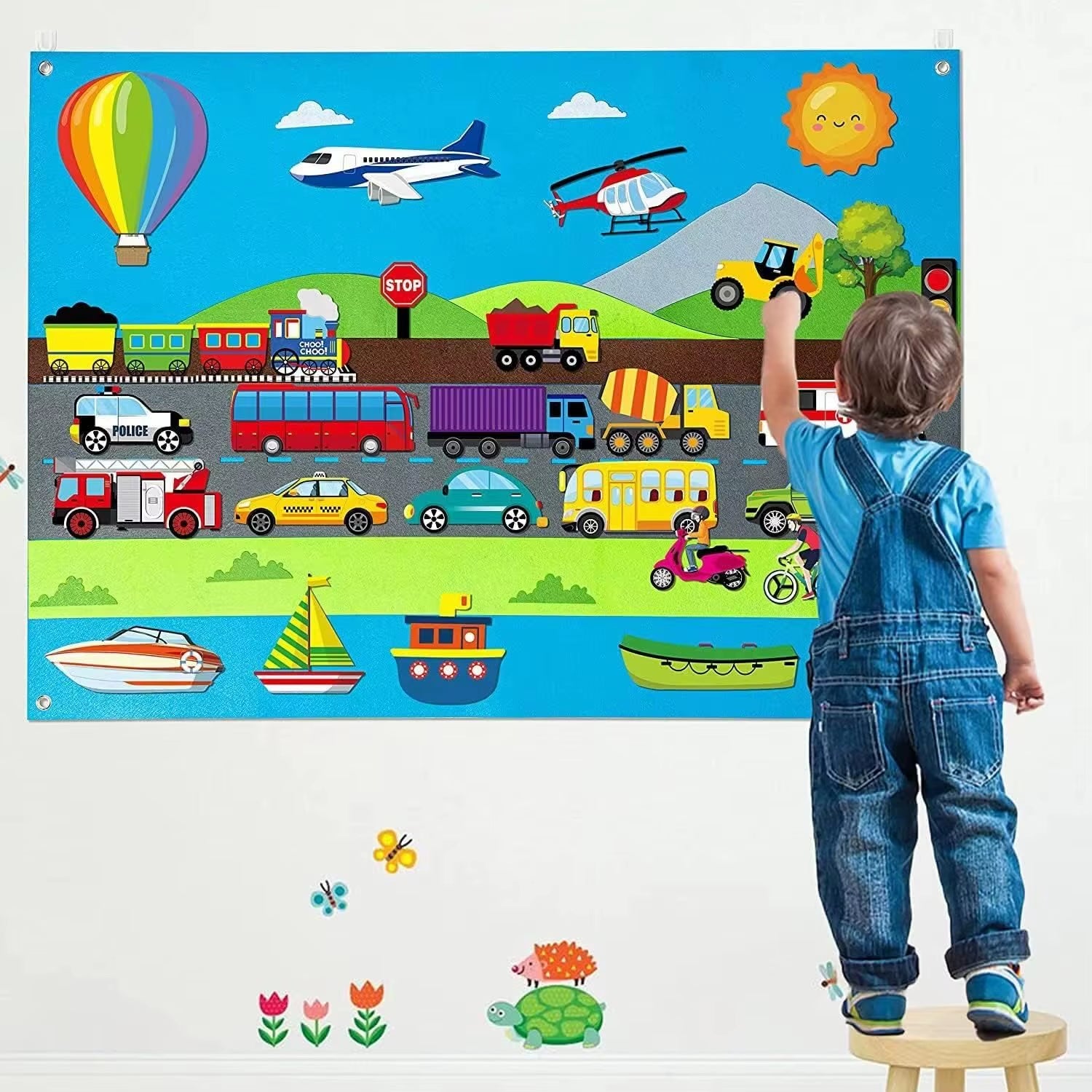 Farm Animals Felt Story Busy Board 4 in 1 Themed Storytelling Farm Sea Zoo Vehicle Early Learning Interactive Wall Hanging Gifts
