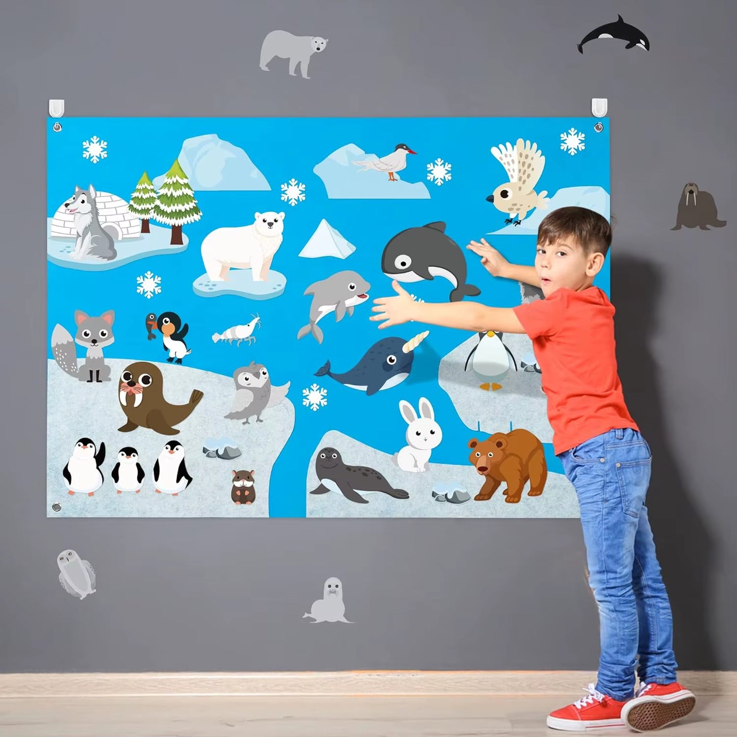 Farm Animals Felt Story Busy Board 4 in 1 Themed Storytelling Farm Sea Zoo Vehicle Early Learning Interactive Wall Hanging Gifts