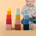 5Pcs/Set Baby Silicone Building Blocks Square Silicone Stacking Cups Bpa-Free Educational Montessori Toys Baby Bath Toys