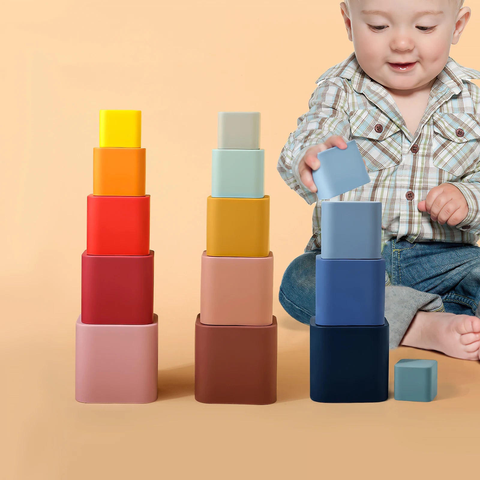 5Pcs/Set Baby Silicone Building Blocks Square Silicone Stacking Cups Bpa-Free Educational Montessori Toys Baby Bath Toys