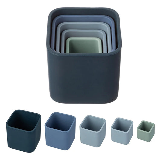5Pcs/Set Baby Silicone Building Blocks Square Silicone Stacking Cups Bpa-Free Educational Montessori Toys Baby Bath Toys