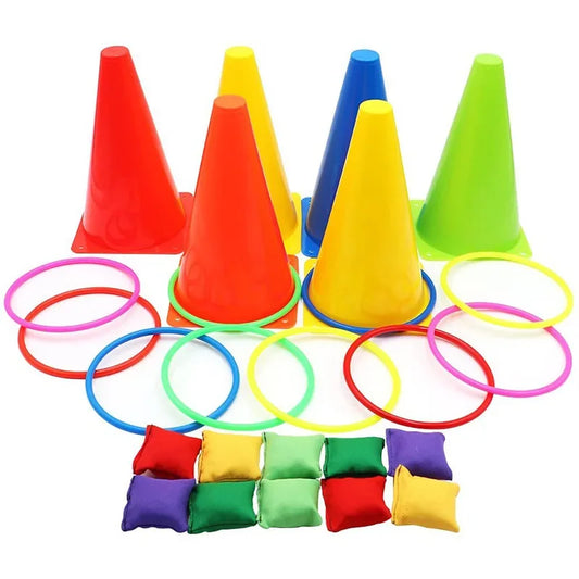 Colorful Plastic Ring Toss Game for Kindergarten Outdoor Sports Sensory Training Bean Bag Toss Circle Game Educational Toy