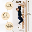 A young boy uses the Swedish Ladder Set + Swing Gym 3in1 + Slide Board + Triangle Ladder (69.6H x 21.8W), CPC & CE certified, with a weight limit of 50 kg (110 lbs), as part of an indoor play set.