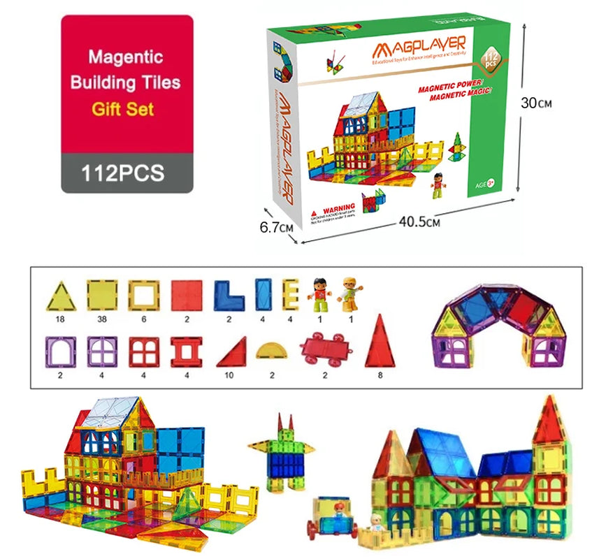 Magnetic Tiles Building Blocks with Cars 3D Clear Construction Set Educational Sensory Toy Magnet Toys for Kids Ages 3 4 5 6 7 8