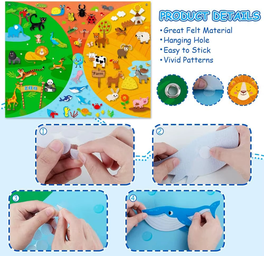 Farm Animals Felt Story Busy Board 4 in 1 Themed Storytelling Farm Sea Zoo Vehicle Early Learning Interactive Wall Hanging Gifts