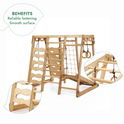 The 6in1 Indoor Jungle Gym for Toddler includes a playground, swings set, slide board, rope, and stairs. With secure fastening and smooth finish, it’s the perfect active indoor playset for kids.