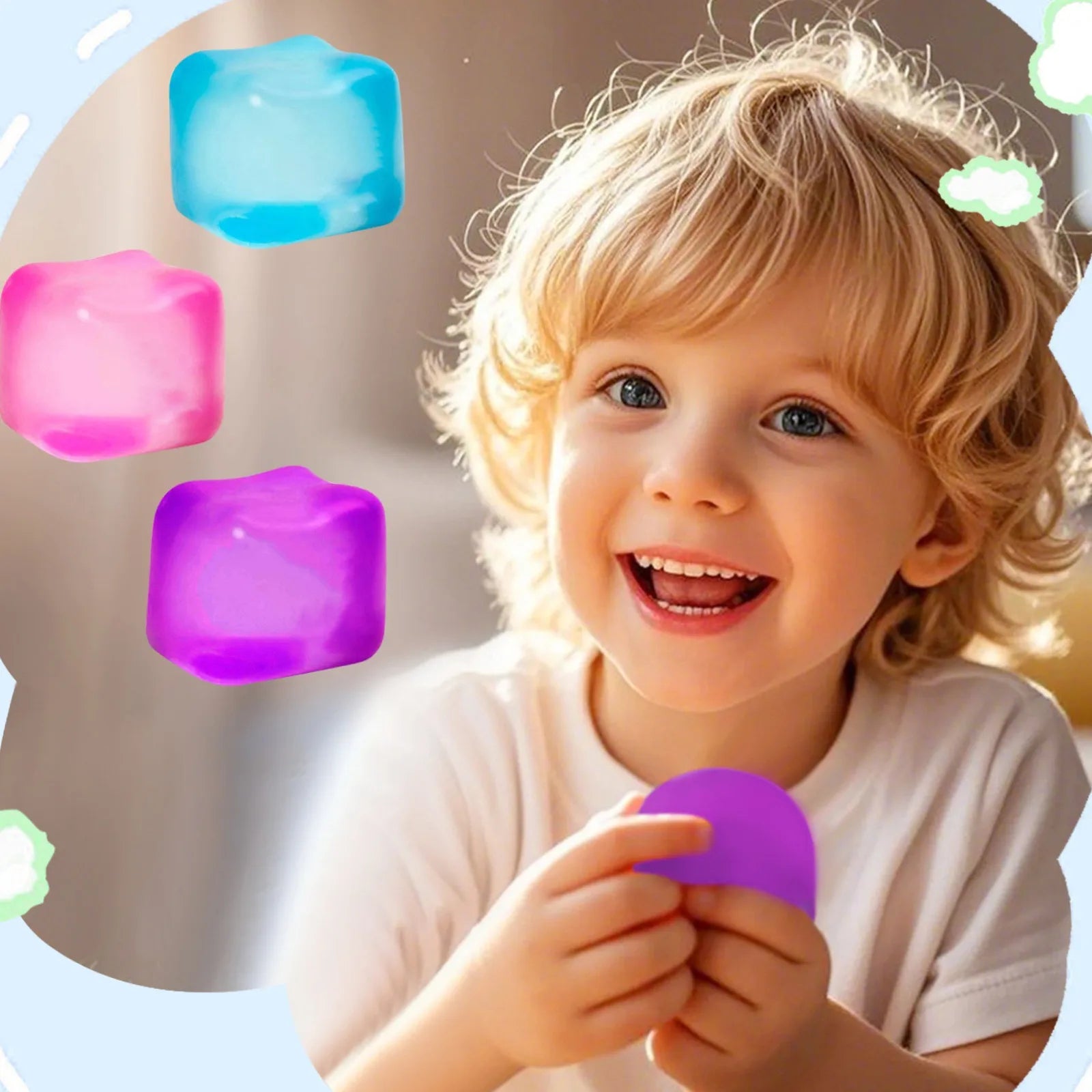Ice Cube Shaped Fidget Toy Square Stress Relief Ball Squishy Squeeze Toys for Anxiety ADHD Stress Relief Gift for Adults
