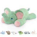 A Niuniu Daddy 20 elephant weighted plush pillow with soft fur lies down. Below it are six small stuffed animals: a bunny, bear, polar bear, dragon, dog, and unicorn—perfect gifts for kids and adults.