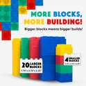 The Jumbo Building Blocks 24 PC - Beginner Set features colorful yellow, green, red, and blue blocks. Includes 20 large and 4 small pieces for bigger builds—more blocks, more building fun!.