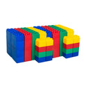 The Jumbo Building Blocks 96 PC - Standard Set, featuring blue, red, green, and yellow blocks, are stacked in rows against a white background.