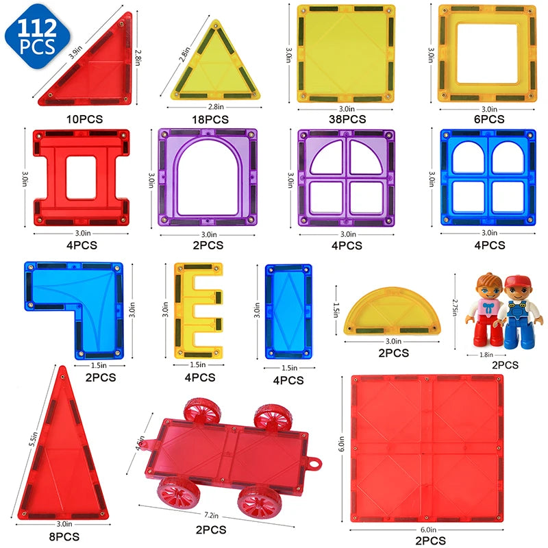 112PCS Magnetic Tiles Big Size Magnet Construction Building Blocks Sets Designer Educational Game Toys For Kids Best Gifts