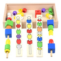 Wooden Montessori Materials Game for Kid Children Bead Sequencing Set Colorful Shape Stick Beading Beading Block Classic Toys