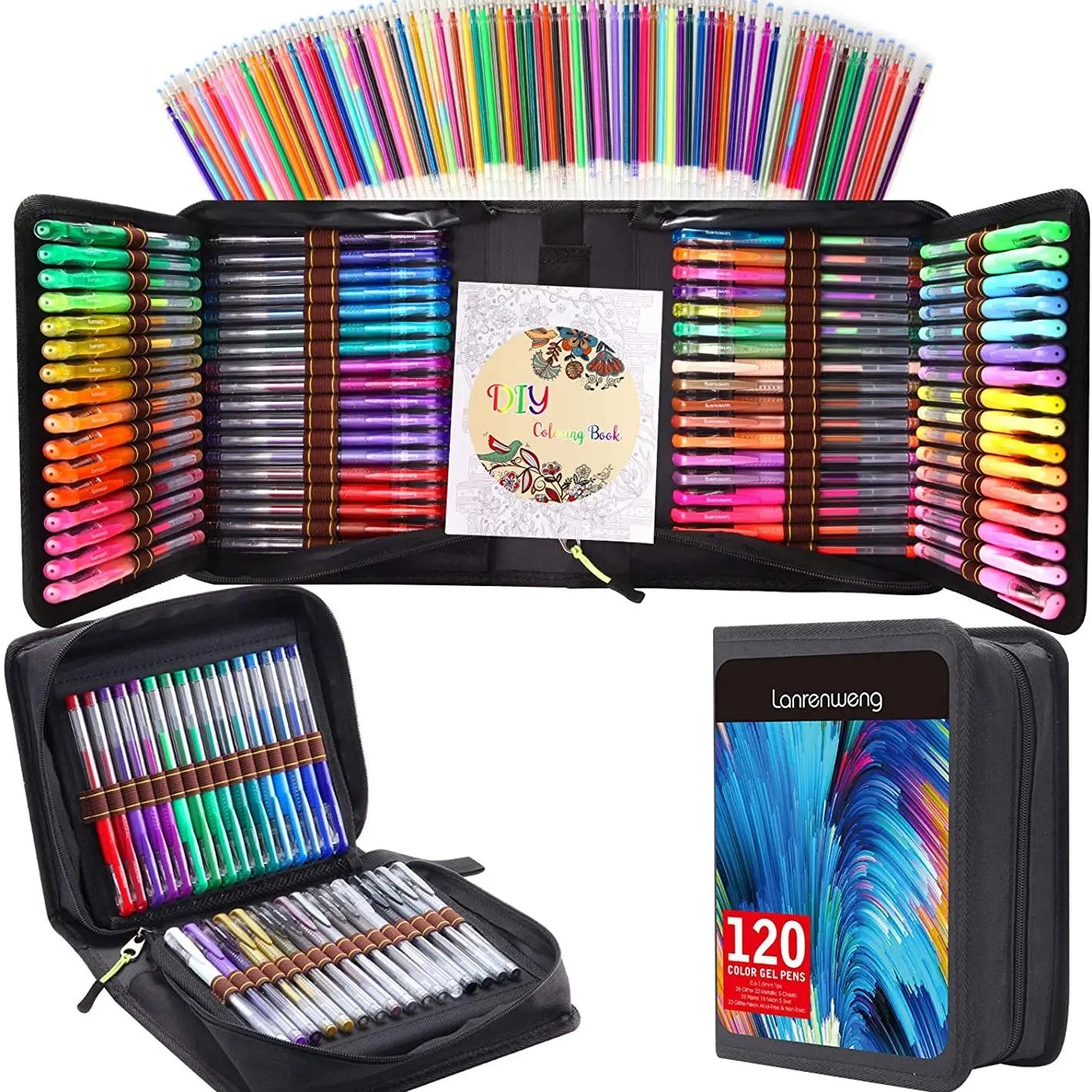 Pack Gel pens Set 120 Colored Gel Pen with 120 Refills Fine Tip Glitter Gel pens with Canvas Bag Kids Adults Coloring Books