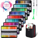 The Vibrant Dual Tip Brush Pen Marker Set offers 160 colors with fine and broad tips, organized into eight trays from red to green gradients, and comes in a black floral-design storage case.