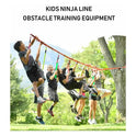 Backyard Adventure Ninja Warrior Obstacle Course Kit - 12m Slackline with Climbing Net and Hanging Challenges for Kids