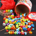 Wooden Stringing Beaded Toys, DIY Cartoon Animal Fruit Geometry Stringing Threading Wooden Beads Toy Montessori Educational Toys