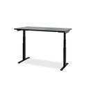 The Hexcal Elevate Standing Desk in black features an ergonomic, height-adjustable rectangular tabletop with sturdy metal legs, displayed against a plain white background.