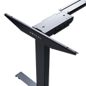 A close-up of the Hexcal Elevate Standing Desk in black highlights its sturdy legs and connecting support structure against a plain white background.