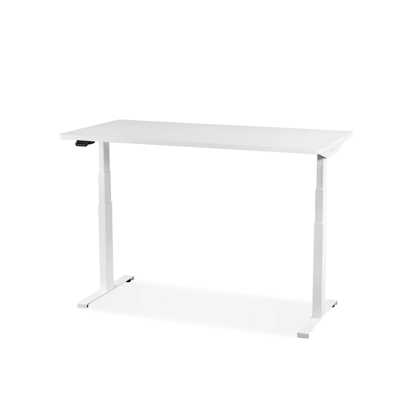 The Hexcal Elevate Standing Desk features a modern, ergonomic design with a white rectangular tabletop and sturdy legs, shown against a plain white background.