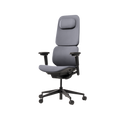 The Hexcal Inspire Chair is a modern ergonomic office chair with a high backrest, adjustable headrest and armrests, padded seat, five-wheel black base, and luxurious gray fabric upholstery.