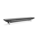 The Hexcal Studio™ is a sleek, modern black soundbar with silver legs, front panel buttons and ports—ideal for cable management on your workstation organizer, shown on a white background.