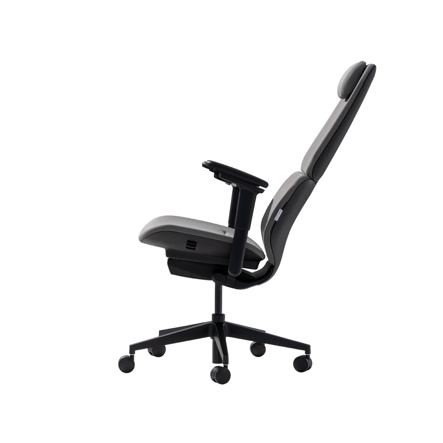 The Hexcal Inspire Chair is a modern ergonomic office chair with adjustable armrests, a high backrest, headrest, and five-wheel base, featuring a sleek, minimalist design. Side view shown on a white background.
