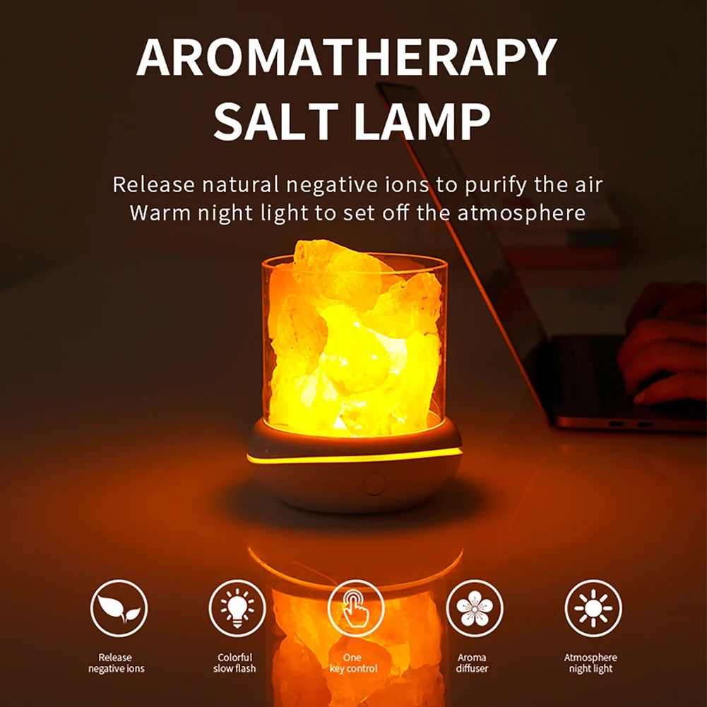 Crystal Salt Lamp with USB Aroma Purifier & LED Multicolor Night Light for Serene Bedrooms