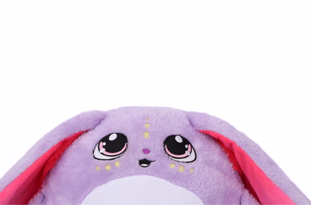 Opal Jr. Moon Pal – 2.5 lb Kids Weighted Plush, a purple weighted rabbit with large, expressive eyes and pink inner ears designed for calming cuddles.